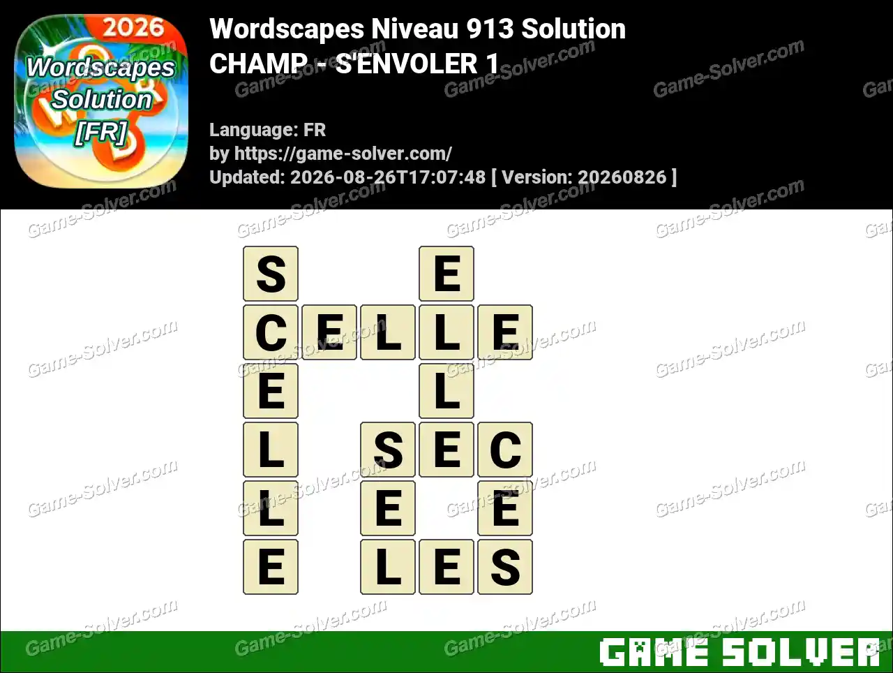Wordscapes Français Niveau 913 Solution — CHAMP – S’ENVOLER 1